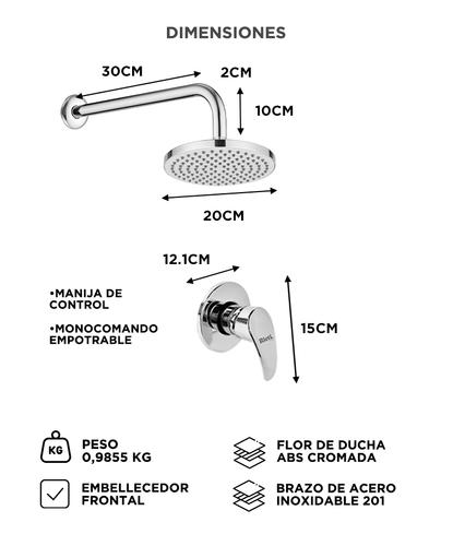 Grifería Para Ducha Rieti By Gadnic Canilla Monocomando Acabado Cromado - 5