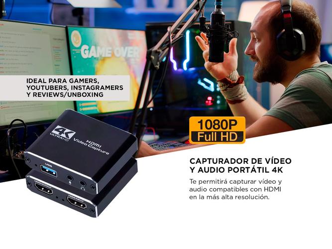Tarjeta de Captura de Audio y Video Portátil 4K USB 3.0 1080P 60fps PC Streaming PS - 2