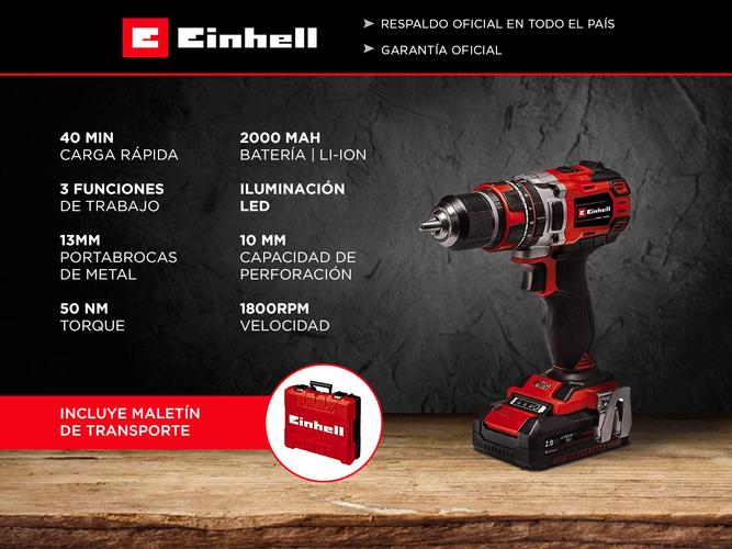Taladro percutor atornillador inalámbrico de 13mm Einhell TE-CD 18/50 Li-i BL Kit - 1