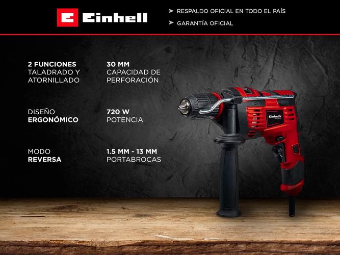  Taladro percutor Atornillador Einhell TC-ID 720 Ergonómico y seguro portabrocas de 1,5 a 13 mm - 1