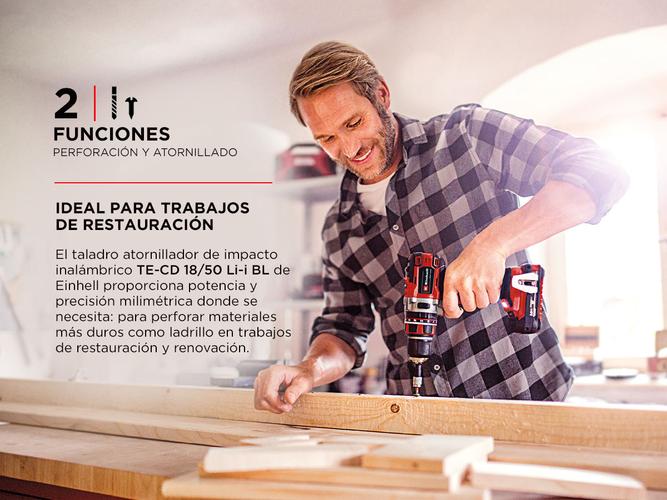 Taladro percutor Inalámbrico Einhell TE-CD 18/50 Li-i BL-Solo Motor Sin escobillas. - 2