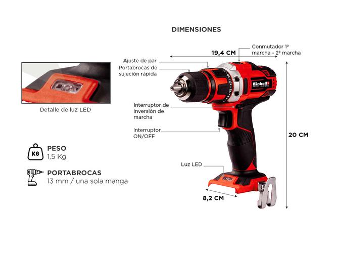 Taladro Atornillador Inalambrico Einhell TE-CD 18-40 Li Solo - 4