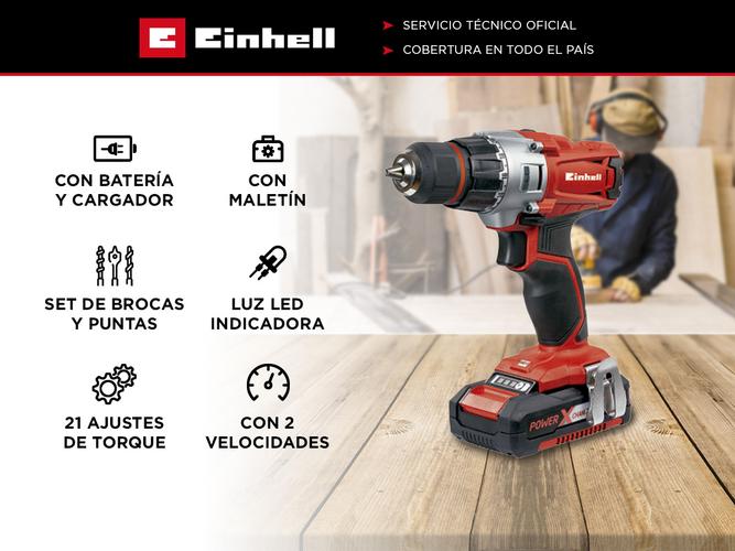 Taladro Atornillador Inalambrico Einhell TE-CD 18/45 3X-Li  Accesorios  Bateria 2.0ah  Maletin - 1