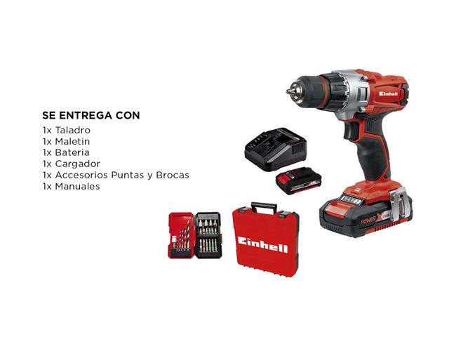 Taladro Atornillador Inalambrico Einhell TE-CD 18/45 3X-Li  Accesorios  Bateria 2.0ah  Maletin - 5