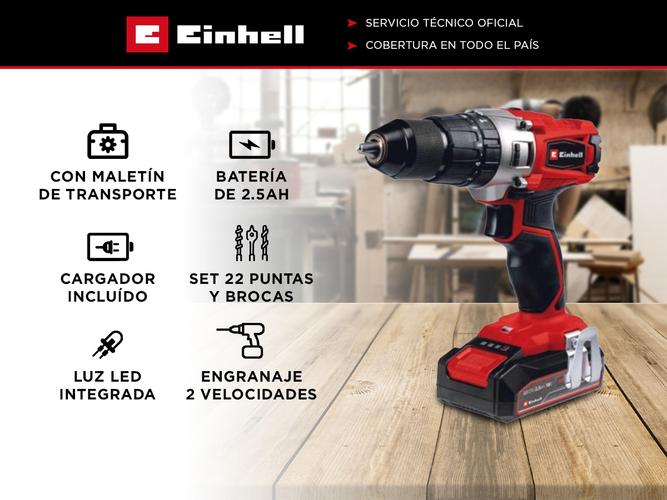 Taladro Atornillador Percutor Inalambrico Einhell TE-CD 18/2 Li-i Accesorios Bateria Maletin - 1