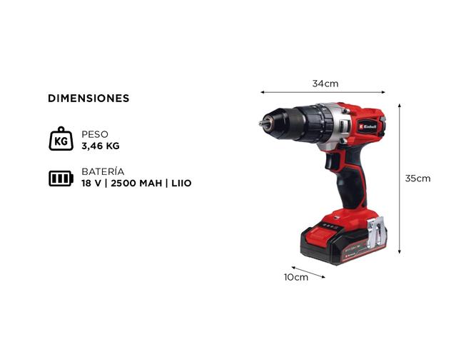 Taladro Atornillador Percutor Inalambrico Einhell TE-CD 18/2 Li-i Accesorios Bateria Maletin - 4