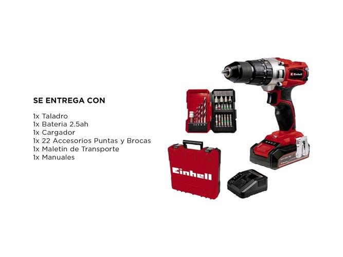 Taladro Atornillador Percutor Inalambrico Einhell TE-CD 18/2 Li-i Accesorios Bateria Maletin - 5