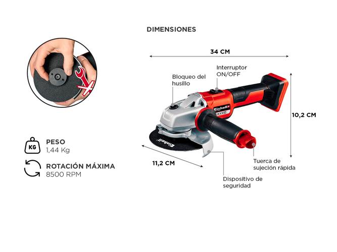 Amoladora Angular Inalámbrica Einhell AXXIO 125mm Sin bateria - 4
