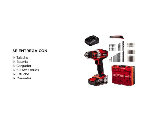 Taladro Inalámbrico Einhell TE-CD 18/40 Li Bateria Cargador 69 Accesorios - 5