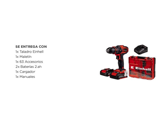 Taladro  Einhell Atornillador Percutor Inalámbrico TE-CD 1840 63 Accesorios y 2 Baterias - 5