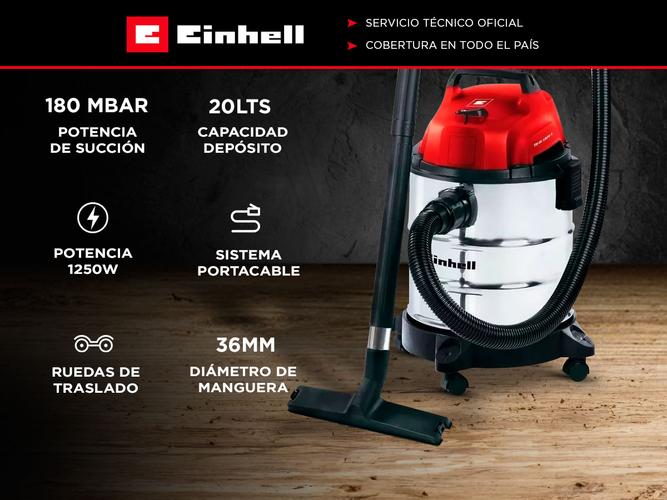 Aspiradora De Tacho Einhell TC-VC 1820 S 20L 1250W Acero Inox Polvo Agua Ruedas - 1