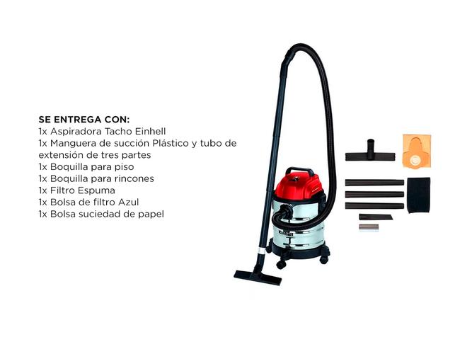 Aspiradora De Tacho Einhell TC-VC 1820 S 20L 1250W Acero Inox Polvo Agua Ruedas - 4