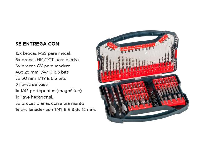 Juego Set Kit Mechas Puntas Y Accesorios Maletin 101 Piezas Kwb Einhell - 5