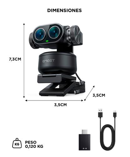 Cámara Web EMEET Pixy Chip IA Doble Lente Seguimiento Inteligente Enfoque Automático - 6