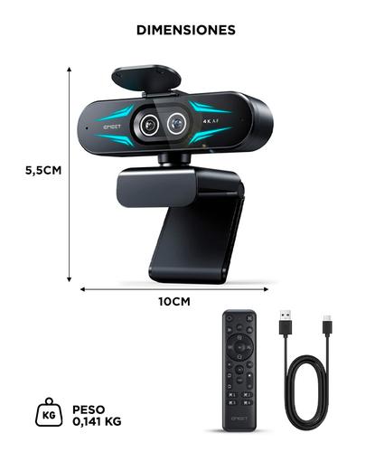 Cámara Web EMEET C60E 4K Doble Lente Luz RGB - 6