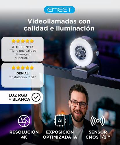 Cámara Web EMEET EMEET 4K Luz de Anillo 4 Modos de Iluminación Efecto Arcoíris  - 1