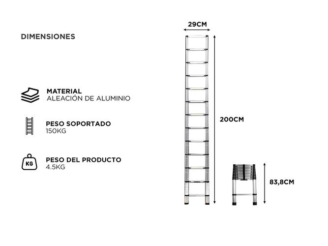 Escalera Telescópica Gadnic 2M Con Altura Ajustable - 4