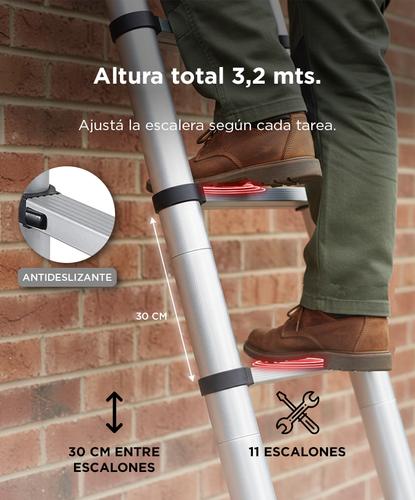 Escalera de Aluminio Telescópica Gadnic 32 M Escalones Extensibles  - 2
