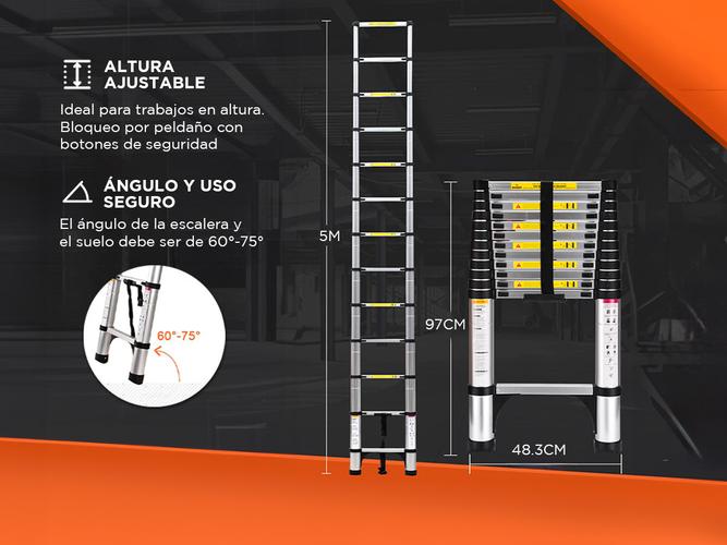Escalera Telescópica Gadnic De Aluminio Extensible 5 Metros   - 3