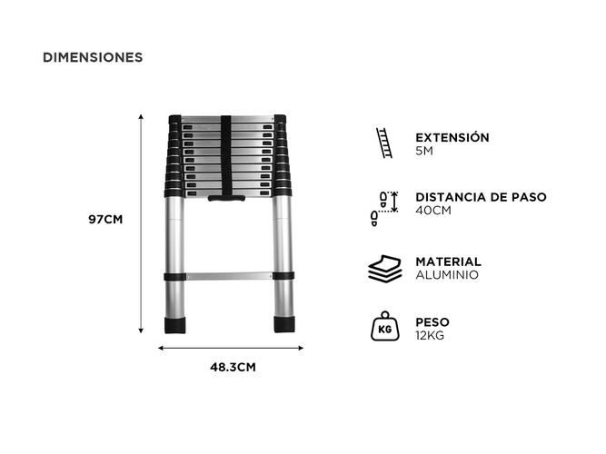 Escalera Telescópica Gadnic De Aluminio Extensible 5 Metros   - 5