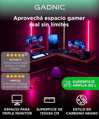 Escritorio Gamer Moderno Gadnic En L Para Pc Computadora De Madera Fibra de Carbono y Estructura Metalica - 1