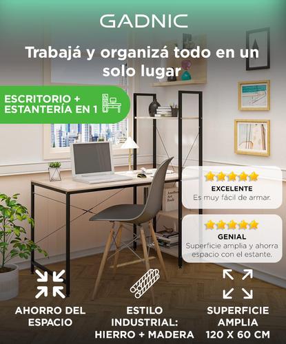Escritorio Con Estantería Lateral Minimalista Gadnic ES22C1 Industrial Estructura Metálica Superficie Melamina 120 x 60 cm - 1