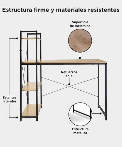 Escritorio Con Estantería Lateral Minimalista Gadnic ES22C1 Industrial Estructura Metálica Superficie Melamina 120 x 60 cm - 2