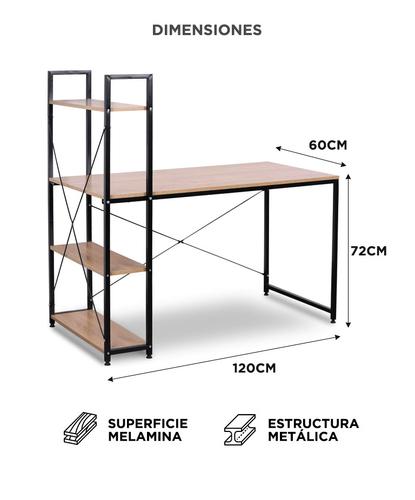 Escritorio Con Estantería Lateral Minimalista Gadnic ES22C1 Industrial Estructura Metálica Superficie Melamina 120 x 60 cm - 3