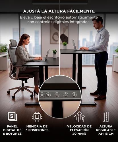 Escritorio Regulable Eléctrico Gadnic 120x60 Elevable Con Memoria Inteligente 3 Posiciones Negro - 2