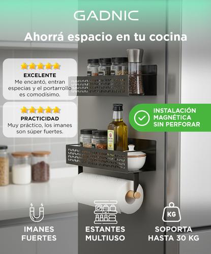 Set Organizador Especiero y Portarrollo Gadnic Estante Magnetico para Heladera - 1