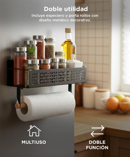 Set Organizador Especiero y Portarrollo Gadnic Estante Magnetico para Heladera - 4