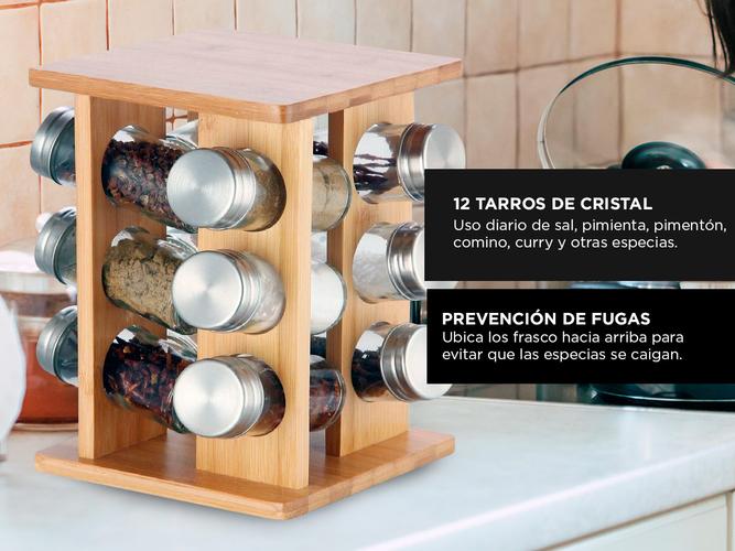 Especiero Madera Bambú 12 Piezas Organizador Hierbas Especies - 2