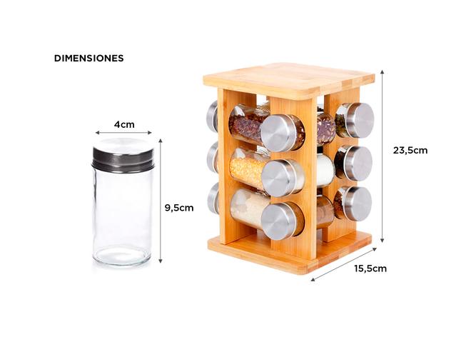 Especiero Madera Bambú 12 Piezas Organizador Hierbas Especies - 4