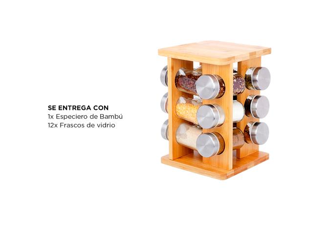 Especiero Madera Bambú 12 Piezas Organizador Hierbas Especies - 5