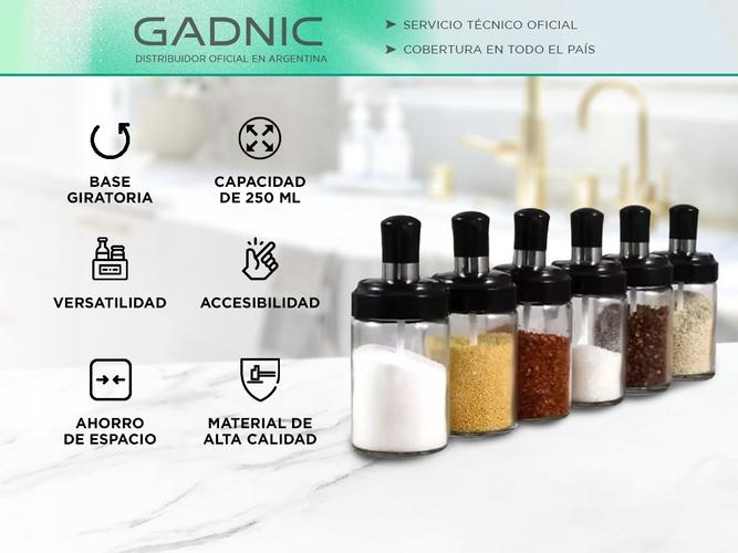 Condimenteros de Vidrio Gadnic con Base Giratoria y Cuchara - 1