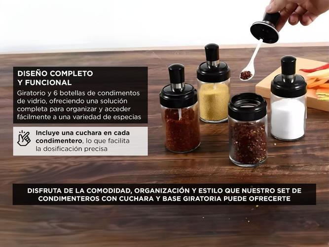 Condimenteros de Vidrio Gadnic con Base Giratoria y Cuchara - 2