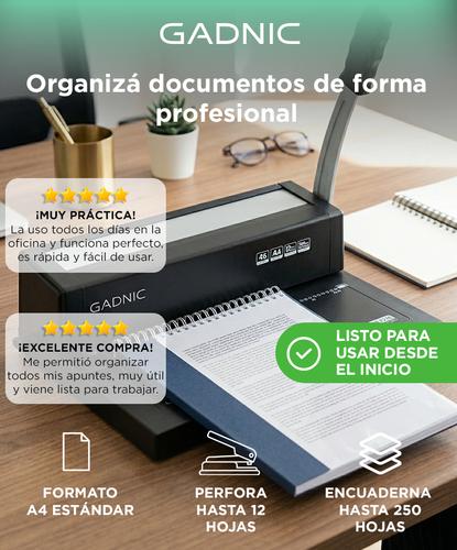 Espiraladora Anilladora Gadnic A4 Alta Capacidad 250 Hojas Encuadernadora  - 1