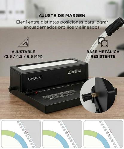 Espiraladora Anilladora Gadnic A4 Alta Capacidad 250 Hojas Encuadernadora  - 3