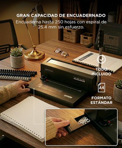 Espiraladora Anilladora Gadnic A4 Alta Capacidad 250 Hojas Encuadernadora  - 4