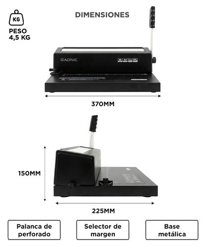 Espiraladora Anilladora Gadnic A4 Alta Capacidad 250 Hojas Encuadernadora  - 5