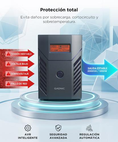 UPS Estabilizador Tensión Gadnic 2000VA 1200W 220V LCD 4 salidas bateria 24V - 3