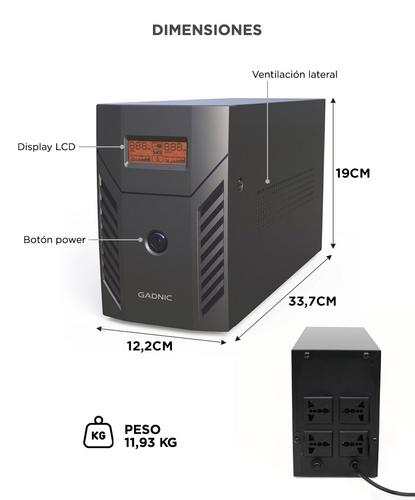 UPS Estabilizador Tensión Gadnic 2000VA 1200W 220V LCD 4 salidas bateria 24V - 5