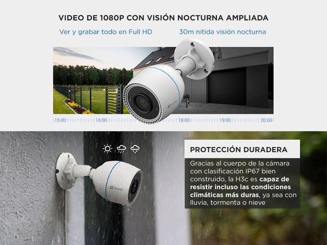 Kit Cámara De Seguridad IP Ezviz WiFi 2mp FHD H3C Visión Audio x 2 unidades  - 2