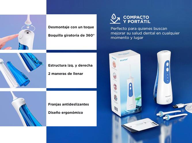 Irrigador Bucal Nicefeel Inalámbrico FC156 Blanco y Azul - 4