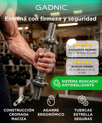 Mancuernas Para Discos Pesas Gadnic Cromadas Macizas Kit Rosca 30mm - 1