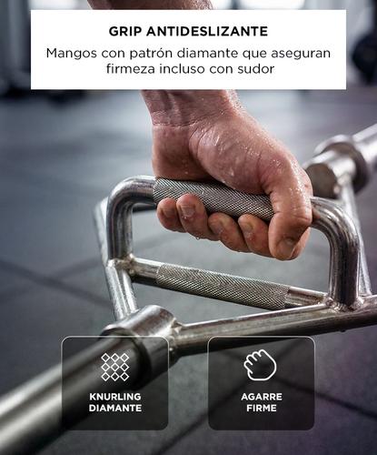 Trap Bar Olimpica Force By Gadnic Hexagonal 50mm Acero Macizo Cromado 145cm 22kg Con Agarres Antideslizantes Para Fuerza - 4