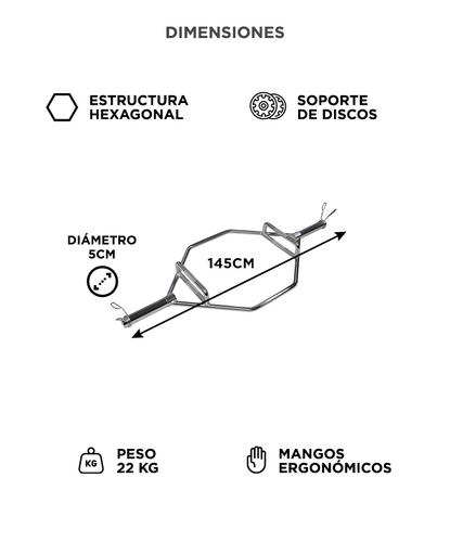 Trap Bar Olimpica Force By Gadnic Hexagonal 50mm Acero Macizo Cromado 145cm 22kg Con Agarres Antideslizantes Para Fuerza - 5