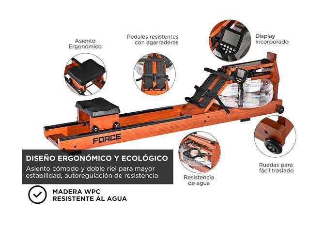Máquina de Remo Force By Gadnic Profesional Resistencia por Agua con Display - 4