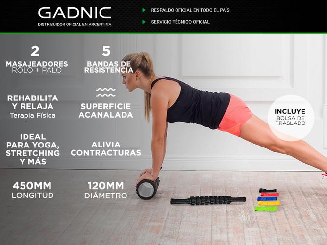 Kit Rolo Yoga Fitnes + Bandas Resistencia + Palo Masajeador - 1