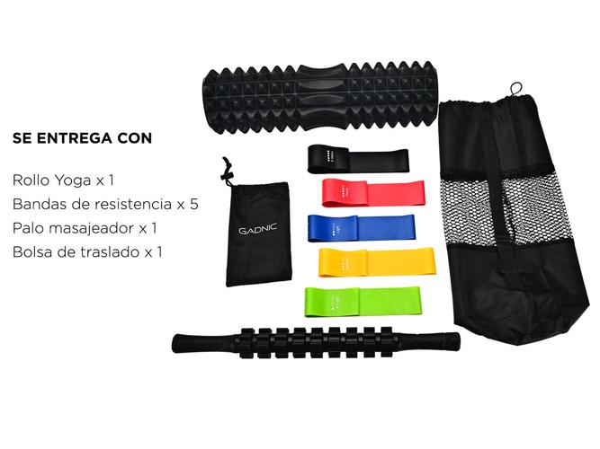 Kit Rolo Yoga Fitnes + Bandas Resistencia + Palo Masajeador - 6